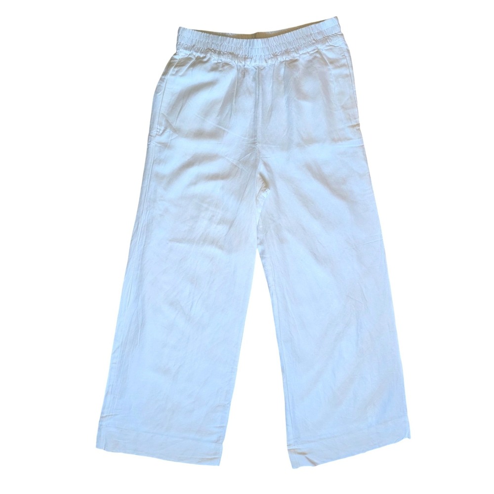 Evereve Sophia Linen Wide Leg Pants White Elastic Waist Medium NWOT